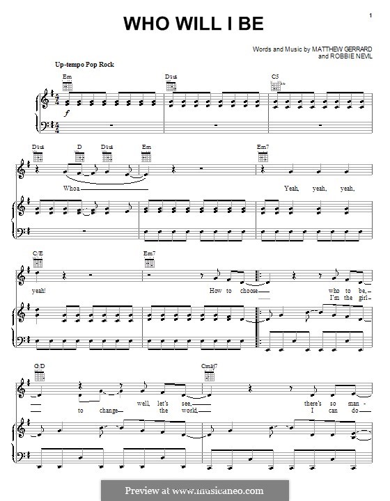 Who Will I Be Demi Lovato): Para vocais e piano (ou Guitarra) by Matthew Gerrard, Robbie Nevil