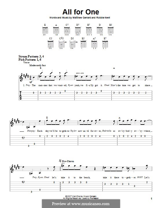 All for One (from High School Musical 2): Para guitarra (versão facil) by Matthew Gerrard, Robbie Nevil