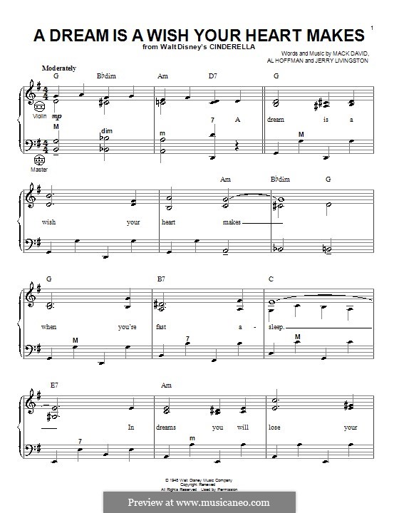 A Dream Is a Wish Your Heart Makes (from Disney's Cinderella): para acordeão by Al Hoffman, Jerry Livingston, Mack David