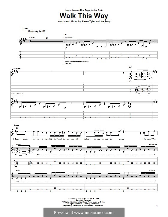 Walk This Way (Aerosmith and Run D.M.C.): para guitarra (com letras) by Joe Perry, Steven Tyler