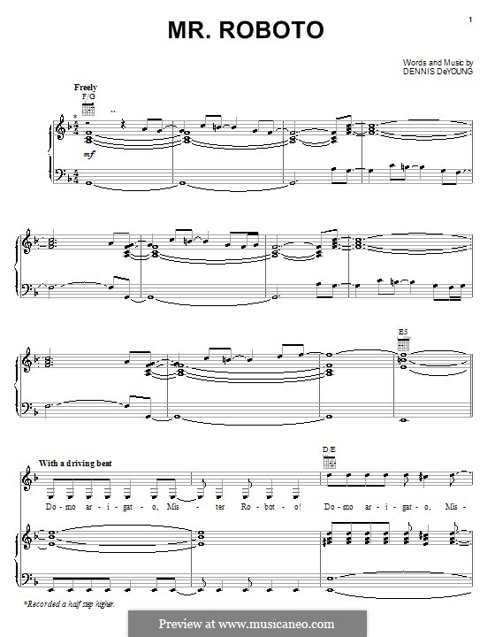 Mr. Roboto (Styx): Para vocais e piano (ou Guitarra) by Dennis DeYoung