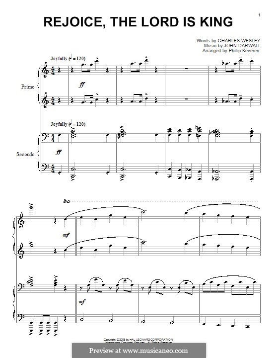 Rejoice the Lord Is King: para piano de quadro mãos by John Darwall