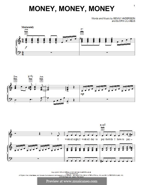 Money, Money, Money (ABBA): Para voz e piano ou guitarra (A menor) by Benny Andersson, Björn Ulvaeus