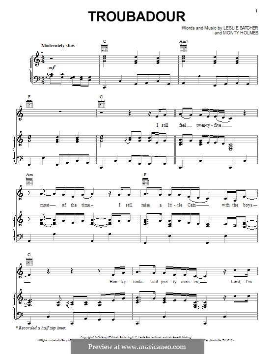 Troubadour: Para vocais e piano (ou Guitarra) by Leslie Satcher, Monty Holmes
