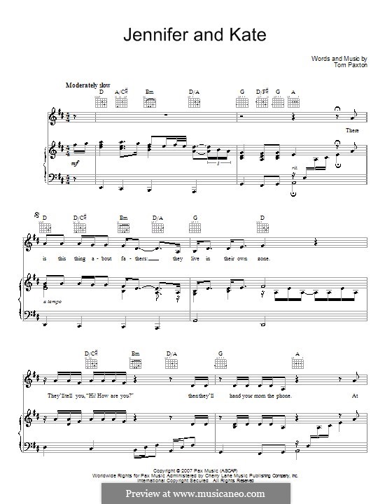 Jennifer and Kate: Para vocais e piano (ou Guitarra) by Tom Paxton
