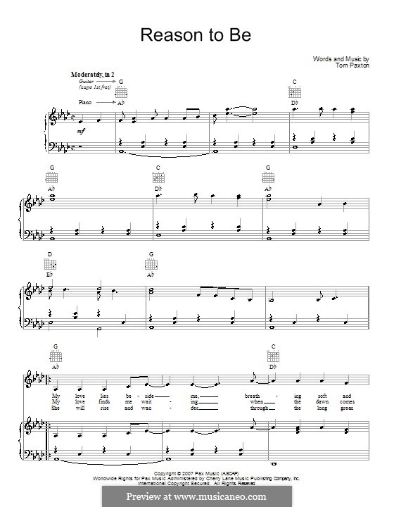 Reason To Be: Para vocais e piano (ou Guitarra) by Tom Paxton