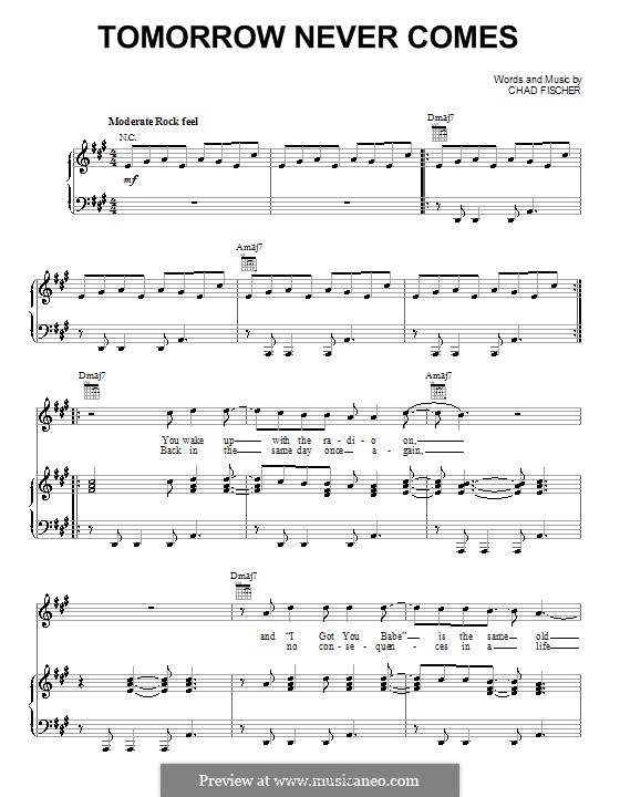 Tomorrow Never Comes (Teddy Geiger): Para vocais e piano (ou Guitarra) by Chad Fischer