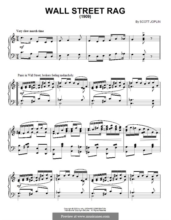 Wall Street Rag: Para Piano by Scott Joplin
