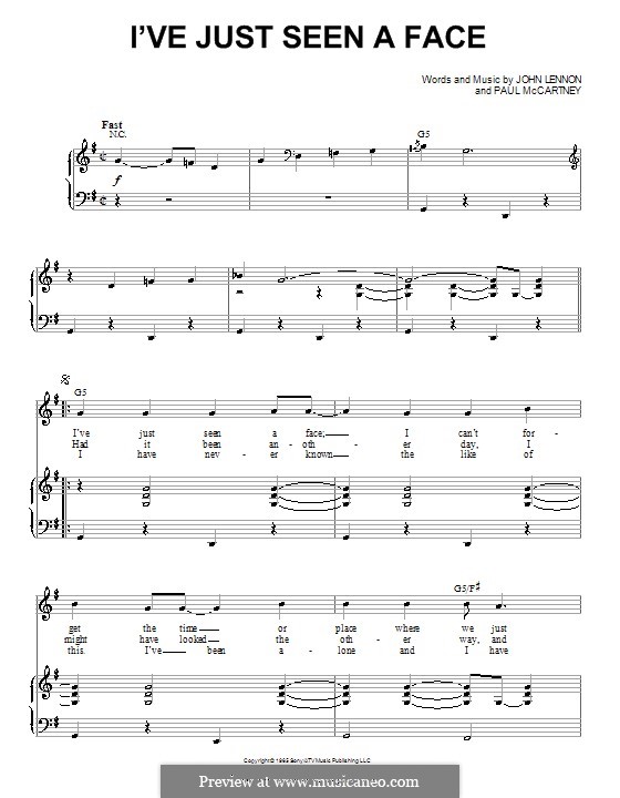 I've Just Seen a Face (The Beatles): Para vocais e piano (ou Guitarra) by John Lennon, Paul McCartney