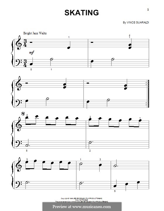 Skating (from A Charlie Brown Christmas): para piano (versão facil) by Vince Guaraldi