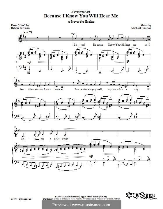 Because I Know You Will Hear Me: Para vocais e piano (ou Guitarra) by Debbie Perlman