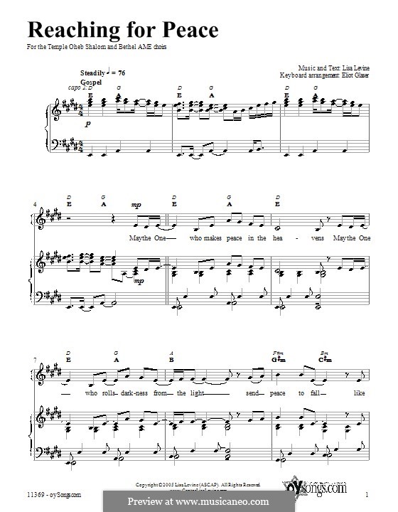 Reaching for Peace: Para vocais e piano (ou Guitarra) by Lisa Levine