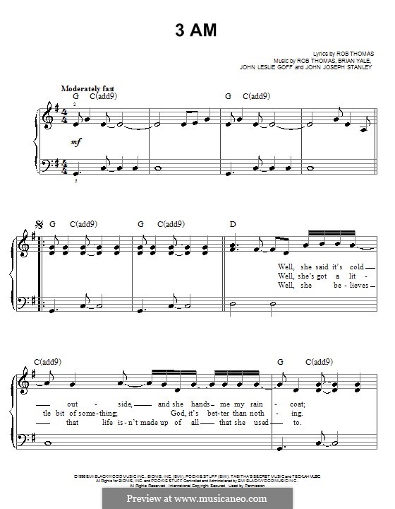 3 AM (Matchbox Twenty): Facil para o piano by Brian Yale, Jay Stanley, John Goff, Rob Thomas