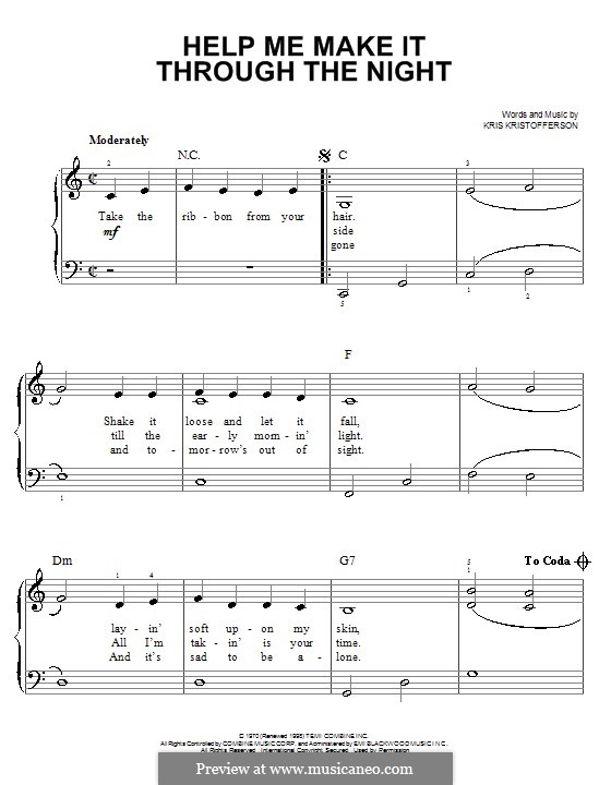 Help Me Make It Through the Night: Facil para o piano by Kris Kristofferson