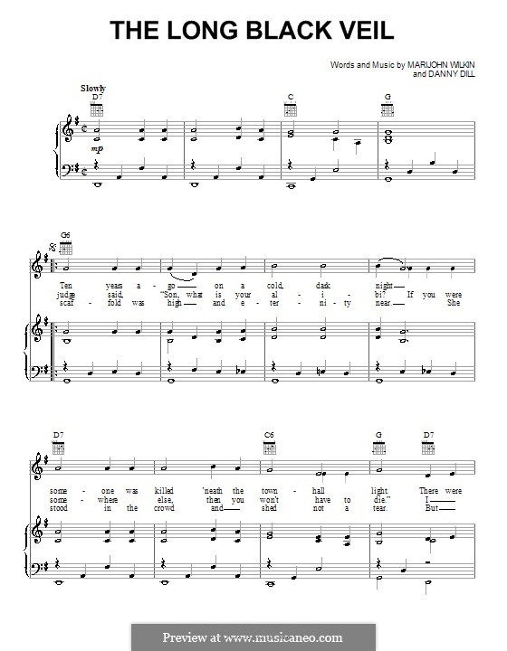 The Long Black Veil: para voz e piano ou guitarra (Johnny Cash) by Danny Dill, Marijohn Wilkin