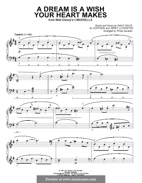 A Dream Is a Wish Your Heart Makes (from Disney's Cinderella): para piano (com dedilhado) by Al Hoffman, Jerry Livingston, Mack David