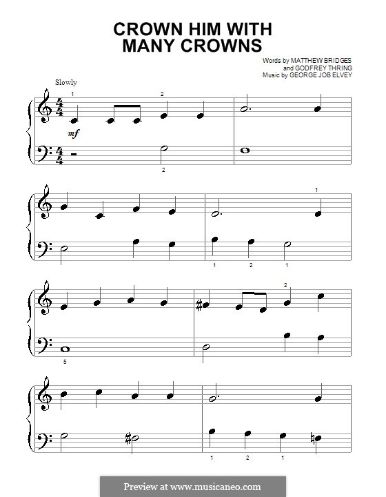 Crown Him with Many Crowns: para piano (versão facil) by George Job Elvey