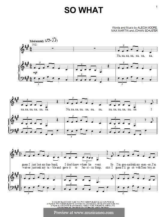 So What (Pink): Para vocais e piano (ou Guitarra) by Shellback, Alecia Moore, Max Martin