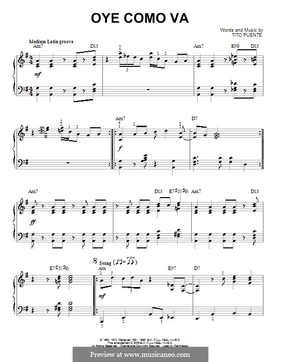 Oye Como Va (Santana): Para Piano by Tito Puente