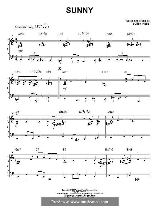 Sunny: Para Piano by Bobby Hebb