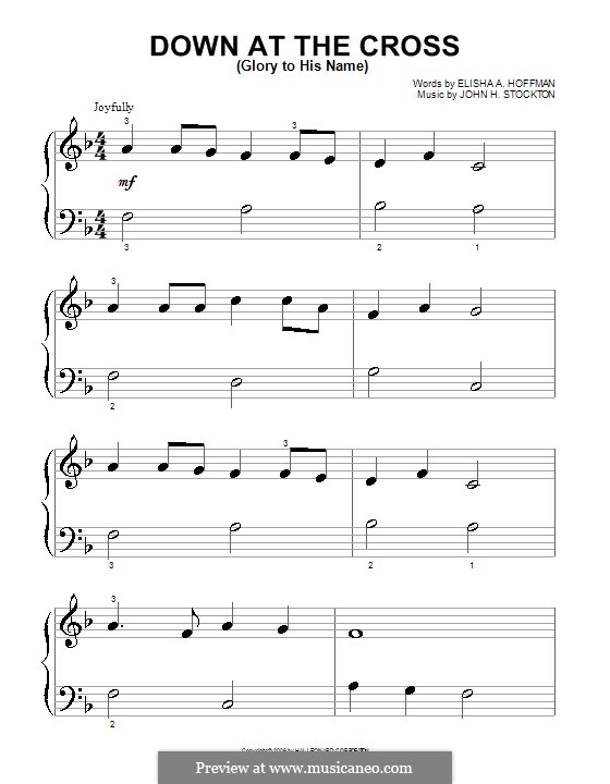 Down at the Cross (Glory to His Name): para piano (versão facil) by John H. Stockton