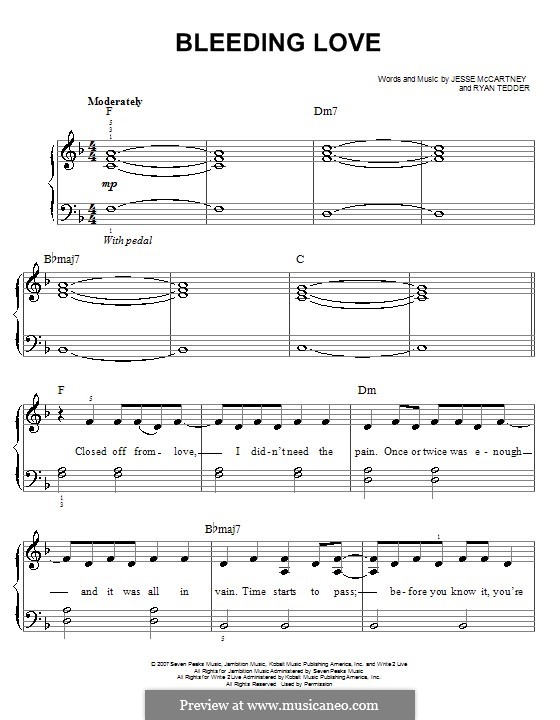 Bleeding Love (Leona Lewis): facil para piano (com acordes) by Jesse McCartney, Ryan B Tedder