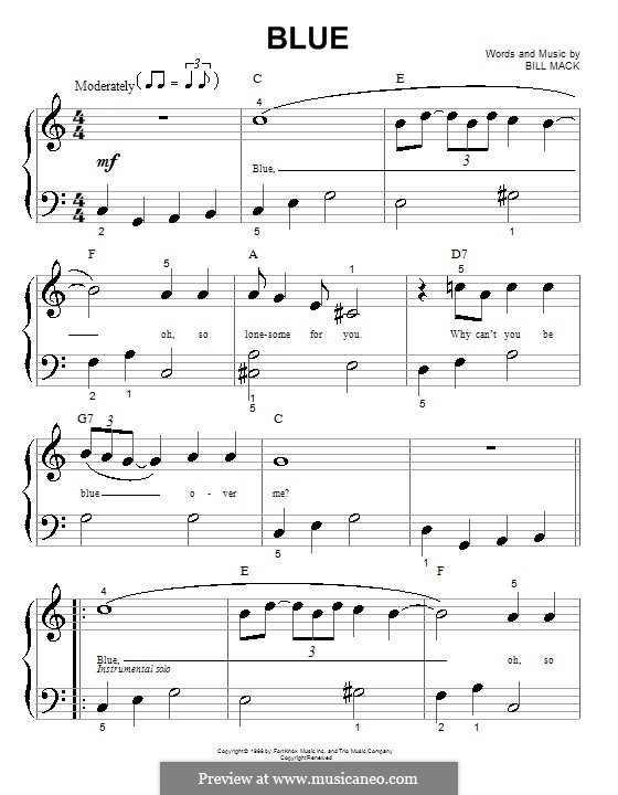Blue (LeAnn Rimes): para piano (versão facil) by Bill Mack