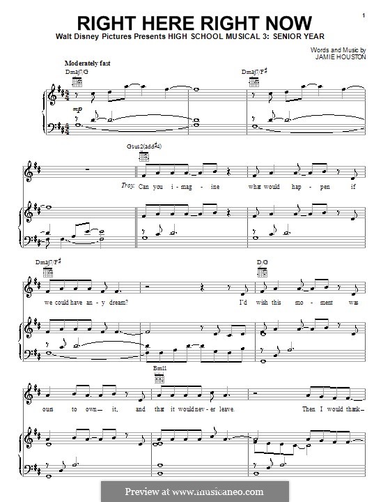 Right Here Right Now (High School Musical 3): Para vocais e piano (ou Guitarra) by Jamie Houston