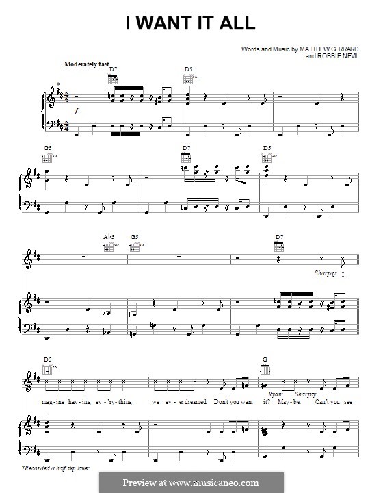 I Want It All (from High School Musical 3): Para vocais e piano (ou Guitarra) by Matthew Gerrard, Robbie Nevil