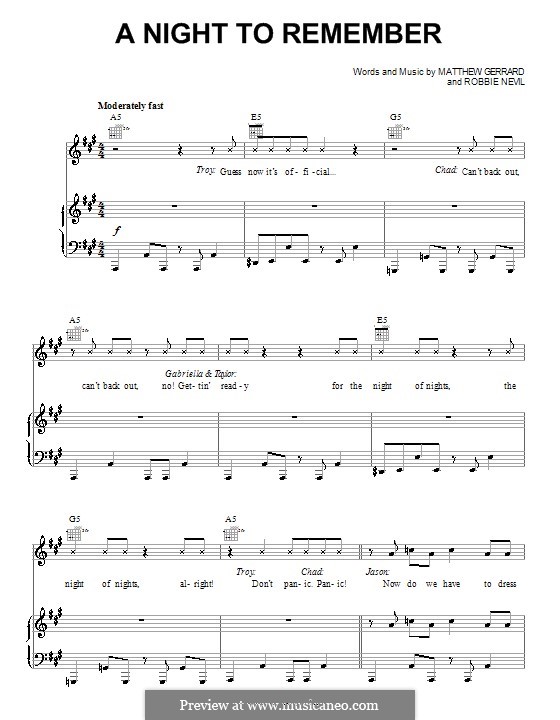 A Night to Remember (from High School Musical 3): Para vocais e piano (ou Guitarra) by Matthew Gerrard, Robbie Nevil