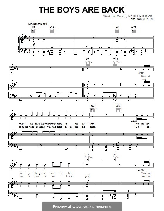 The Boys Are Back (from High School Musical 3): Para vocais e piano (ou Guitarra) by Matthew Gerrard, Robbie Nevil
