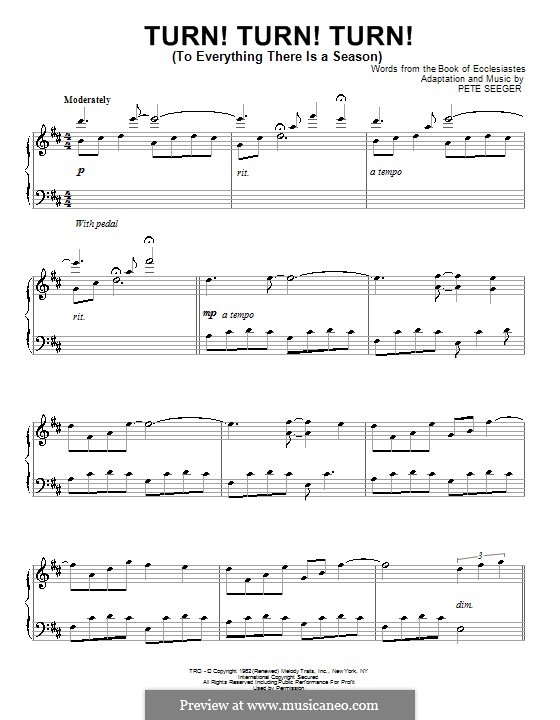 Turn! Turn! Turn! (To Everything There Is a Season): Para Piano by Pete Seeger