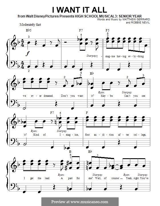 I Want It All (from High School Musical 3): para piano (versão facil) by Matthew Gerrard, Robbie Nevil