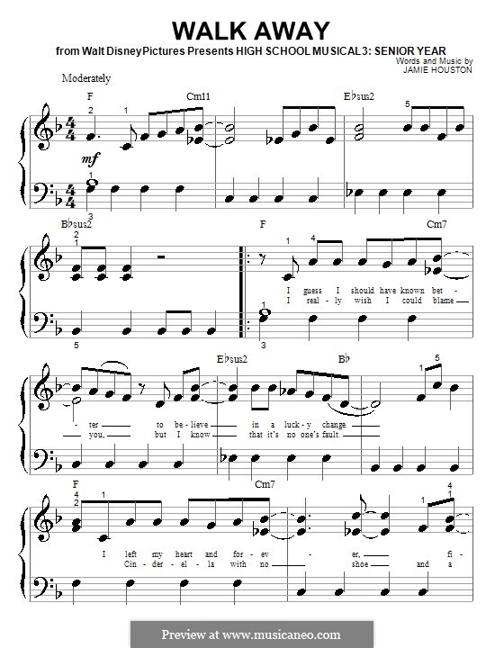 Walk Away (High School Musical 3): para piano (versão facil) by Jamie Houston