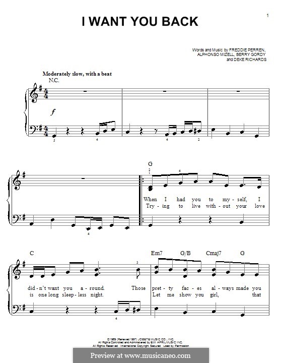 I Want You Back (The Jackson 5): Facil para o piano by Alphonso Mizell, Berry Gordy, Deke Richards, Freddie Perren