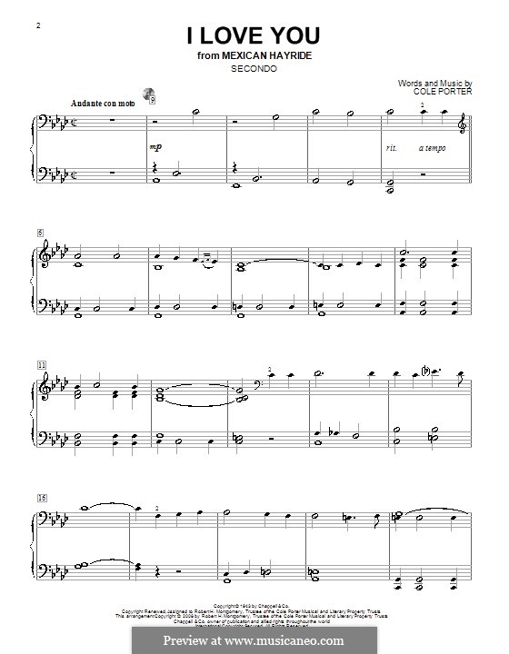 I Love You: para piano de quadro mãos by Cole Porter