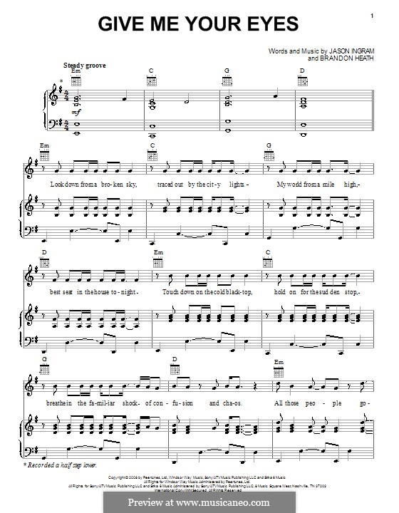 Give Me Your Eyes: Para vocais e piano (ou Guitarra) by Brandon Heath, Jason David Ingram