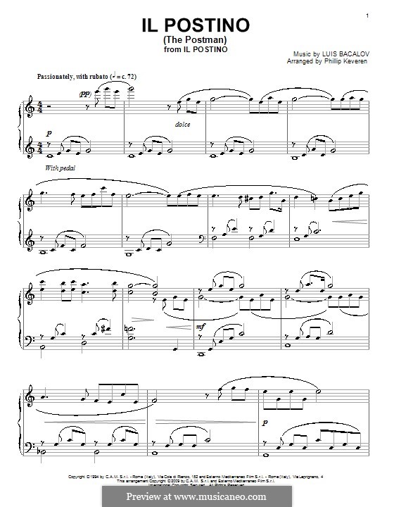 Il Postino (The Postman): Para Piano by Luis Bacalov