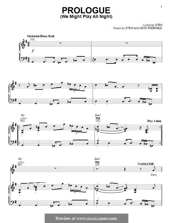 Prologue (We Might Play All Night): For voice and piano or guitar (Stew) by Heidi Rodewald