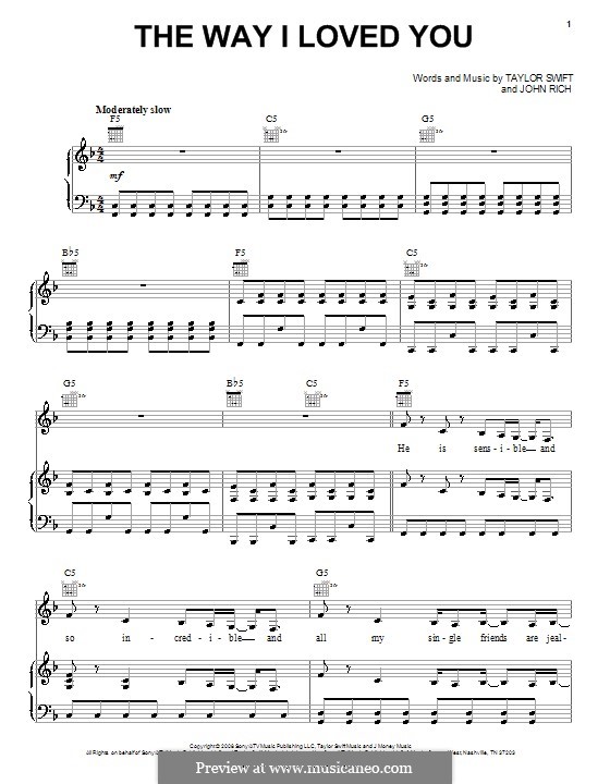 The Way I Loved You (Taylor Swift): Para vocais e piano (ou Guitarra) by John Rich