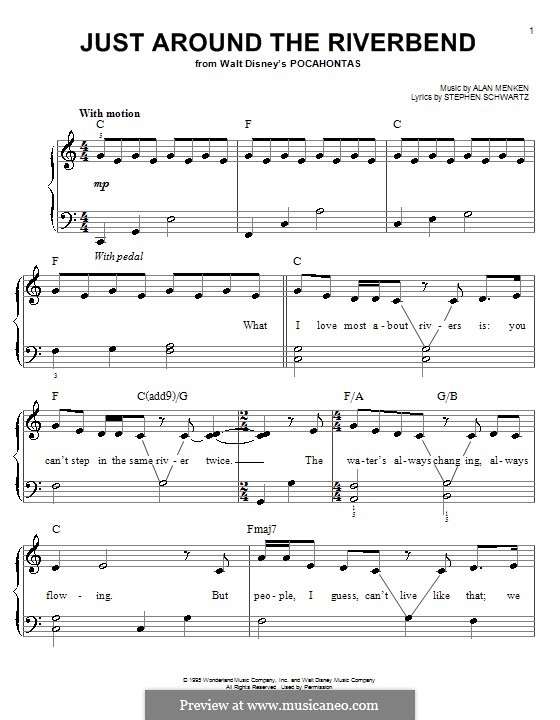Just Around the Riverbend (from Pocahontas): Facil para o piano by Stephen Schwartz