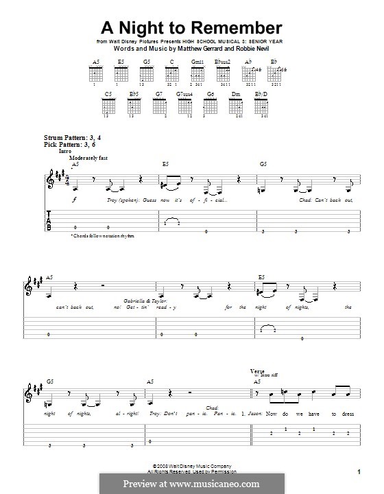 A Night to Remember (from High School Musical 3): Para guitarra (versão facil) by Matthew Gerrard, Robbie Nevil