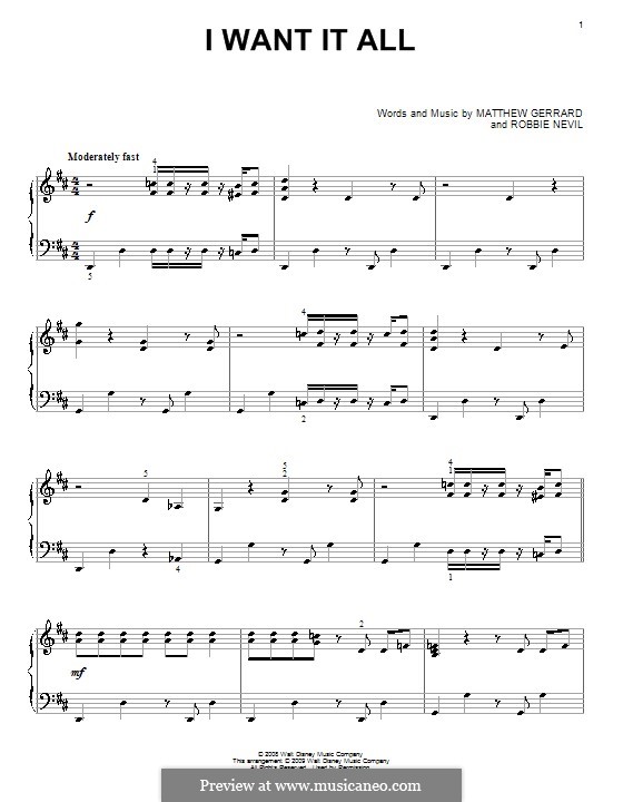 I Want It All (from High School Musical 3): Para Piano by Matthew Gerrard, Robbie Nevil