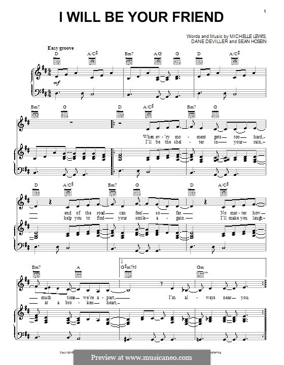 I Will Be Your Friend (Amy Grant): Para vocais e piano (ou Guitarra) by Dane Deviller, Michelle Lewis, Sean Hosein