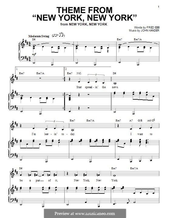New York, New York (Frank Sinatra): Para vocais e piano (ou Guitarra) by John Kander