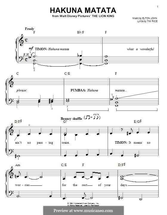 Hakuna Matata (from The Lion King): Facil para o piano by Elton John