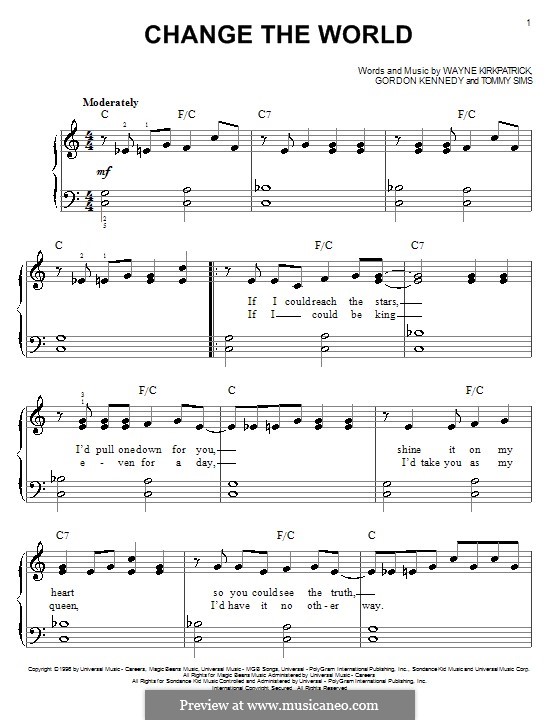 Change the World (Eric Clapton and Wynonna): Facil para o piano by Gordon Kennedy, Tommy Sims, Wayne Kirkpatrick
