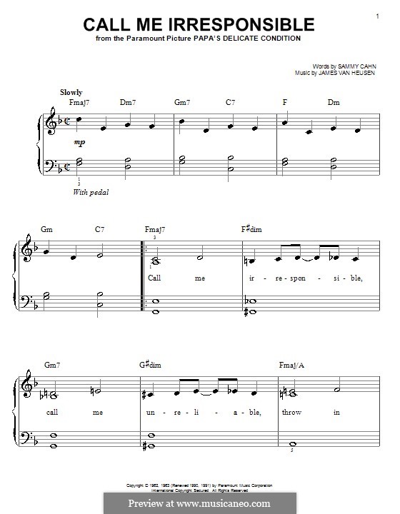 Call Me Irresponsible (Frank Sinatra): Facil para o piano by Jimmy Van Heusen