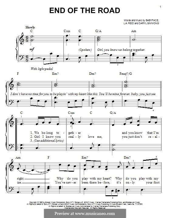 End of the Roads (Boyz II Men): Facil para o piano by L.A. Reid, Daryl Simmons, Kenneth 'Babyface' Edmonds