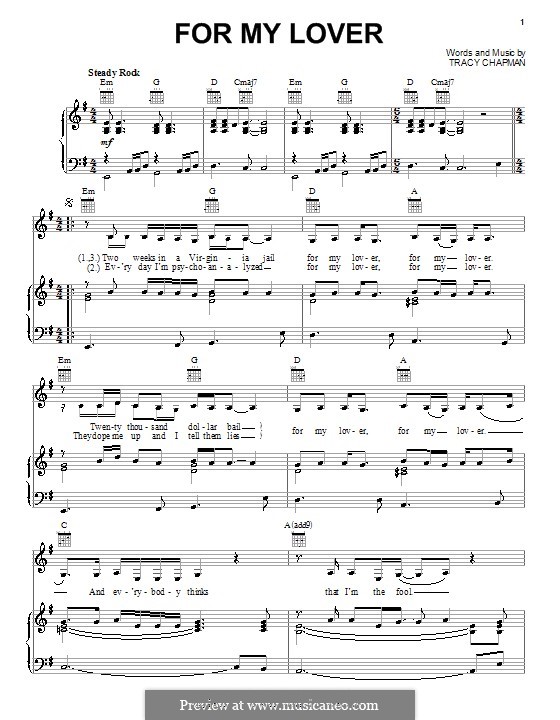 For My Lover: Para vocais e piano (ou Guitarra) by Tracy Chapman